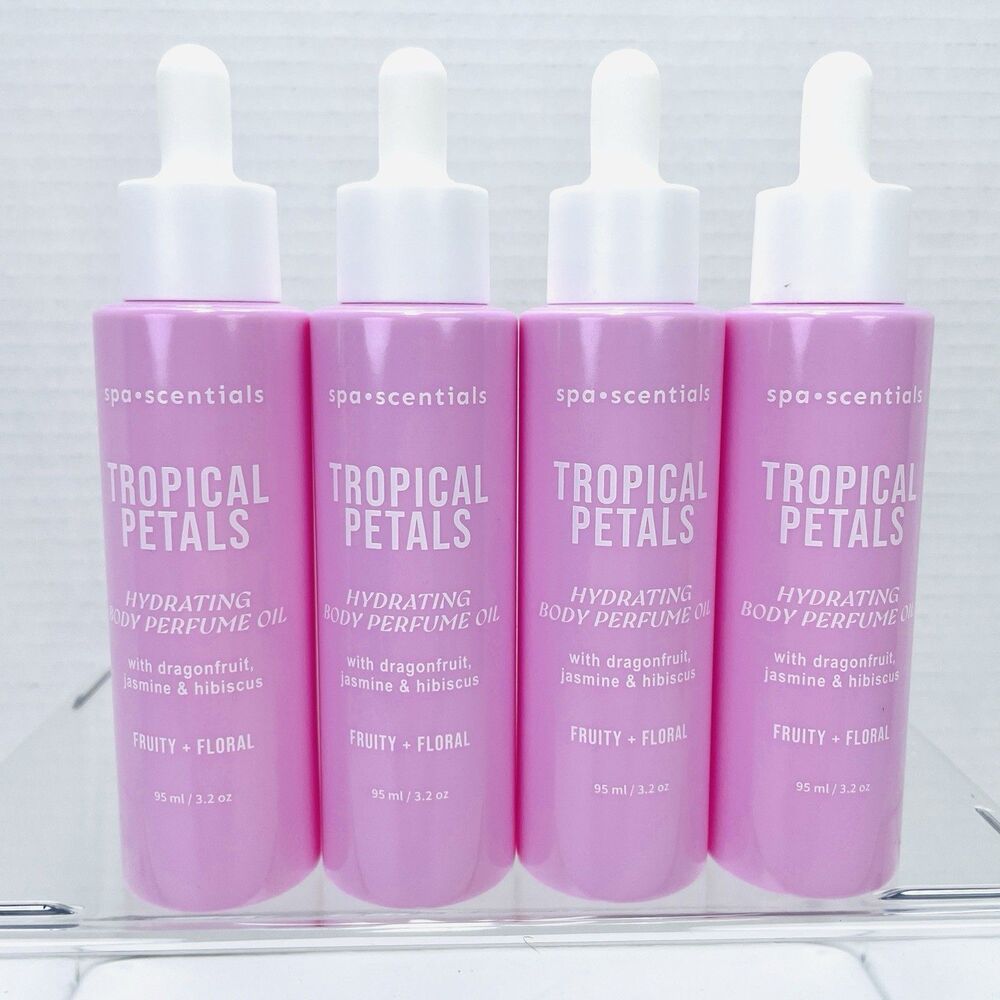 4 Pack Spa Scentials Tropical Petals Hydrating Body Perfume Oil 3.2 oz. New